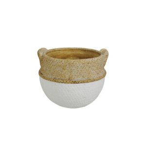 White-beige cement pot, basket type with handles - 16x15.5x13cm 12/12 boxes
