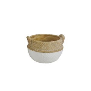 White-brown cement pot with handles - 13.5x13x10.5cm 18/18kib