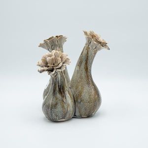 Ceramic flower vase beige - black 27x13.5x24.5cm