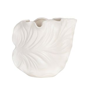 Ceramic leaf vase white 18.5x9.5x16.3cm