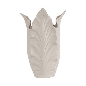 Vase with ceramic leaves, white, 15.3x11.3x27cm