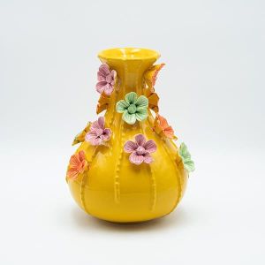 Ceramic flower vase, orange and flowers 19x19x23.5 cm