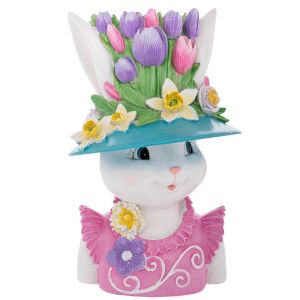 EASTER DECORATIVE POLYRESIN FLOWER POT WITH BUNNY WITH FLORAL HAT 20X20X32 CM