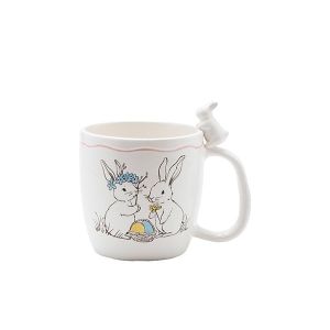 Великденска чаша със зайци, керамична, бяла, 12x16.2 см