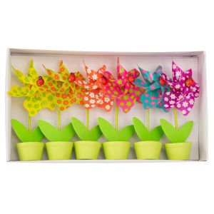 EASTER SET OF 6 PLASTIC WINDMILLS IN A FLOWER POT 9X5X15 CM