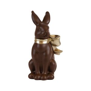 Polyresin Easter bunny with gold ribbon, brown 6.8x6.5x22cm