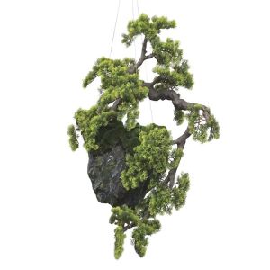 Hanging decorative stone with bonsai tree - h70 cm