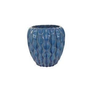 Clay vase blue cylindrical with stripes - Φ19x19cm 6/box