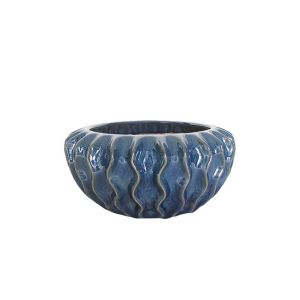 Clay pot - base, blue, oval with stripes - Φ26x11cm 4/box
