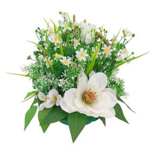 Large white flower arrangement in a plastic pot with handle - high quality 30 cm
