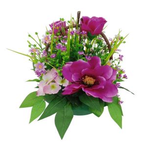 Large purple flower arrangement in a plastic pot with handle - h30cm