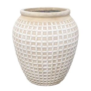 Large pot made of light creamy cement with a woven mesh pattern - Φ75x86cm
