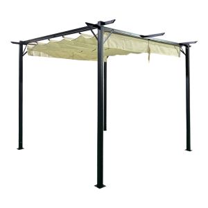 GARDEN PERGOLA WITH BLACK METAL FRAME - WITH SLIDING COVER IN BEIGE 3X3M