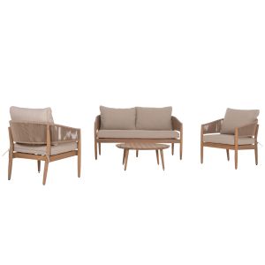 Garden set of 4 pieceskanu Hm6416 acacia wood-metal frame-rope - beige