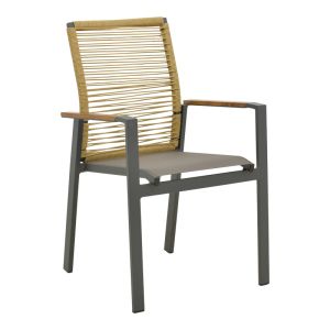 GARDEN CHAIR AEGEAN, TEAK WOOD, ROPE, IN NATURAL COLOR - ALUMINUM AND TEXTILE IN ANTHRACITE COLOR, 57X64X87 CM