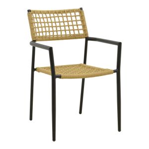 GARDEN CHAIR CASTAL, STEEL IN BLACK - PE ROPE IN NATURAL COLOR 53X59X84CM