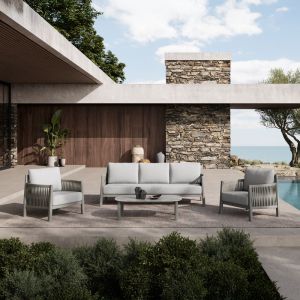 Feralda garden lounger, beige, with aluminum rope and light gray fabric