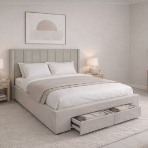 Двойно легло Nebraska с място за съхранение + 2 чекмеджета, за матрак 160x200 см, текстурирано бежово