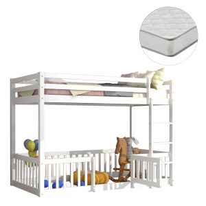 Двуетажно легло с Playpark Playkid Hm21312.01 борова дървесина в бяло - с матрак 90x190см