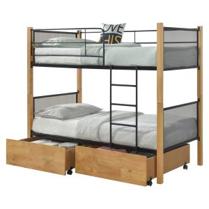 Двуетажно легло с чекмеджета Rayven Hm21119.02 дърво в цвят бук-метал-за матрак 90x190см.