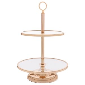 ДВУСЛОЙНА СТЪКЛЕНА ЧИНИЯ СЪС ЗЛАТНА МЕТАЛНА ОСНОВА 30X30X44CM