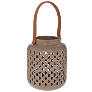 DECORATIVE CERAMIC LANTERN IN KHAKI COLOR 12.5X16 CM