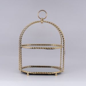 Декоративен метален поднос с огледало, златен 22x32x45см