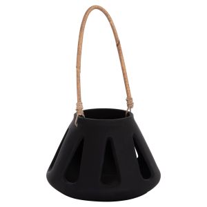 Декоративен настолен фенер Erantyl Hm4696.01s черен фибър цимент и ратанова дръжка Φ25x17hcm