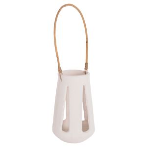 Декоративен настолен фенер Erantyl Hm4696.02l бял фиброцимент и ратанова дръжка Φ17x27hcm