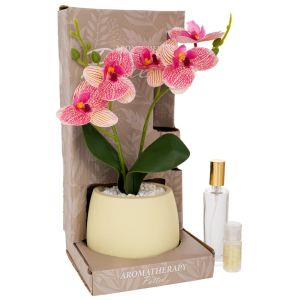 DECORATIVE PINK LILY IN A POT WITH AROMA IN A GIFT BOX (JASMINE) 14X14X30CM