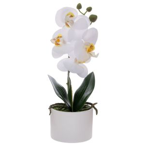DECORATIVE WHITE ORCHID PHALAENOPSIS IN CERAMIC POT 28 CM