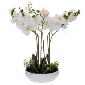 DECORATIVE WHITE ORCHID PHALAENOPSIS IN CERAMIC POT 55 CM
