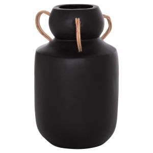 Decorative vase Mibo Hm4688.01m terracotta in black with natural rattan handles Φ16.5x26hcm.