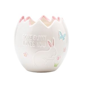 Decorative Easter vase with rabbit, ceramic, white - pink, 15.1x15.3x14.7cm