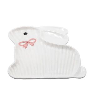 Decorative Easter plate rabbit ceramic white - pink 26.8x25.2x2.4cm