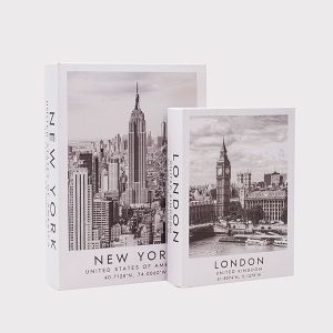 Decorative box-book S/2 New York-London white-black 34x25x7cm/ 27x20x5.5cm