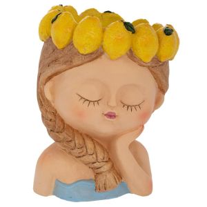 ДЕКОРАТИВНА САКСИЯ ОТ ПОЛИРЕЗИН ВЪВ ФОРМАТА НА МОМИЧЕ С ЛИМОНИ НА ГЛАВАТА 22X20,5X28СМ