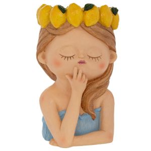 ДЕКОРАТИВНА САКСИЯ ОТ ПОЛИРЕЗИН ВЪВ ФОРМАТА НА МОМИЧЕ С ЛИМОНИ НА ГЛАВАТА 25X25X41СМ