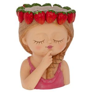 ДЕКОРАТИВНА САКСИЯ ОТ ПОЛИРЕЗИН ВЪВ ФОРМАТА НА МОМИЧЕ С ЯГОДИ НА ГЛАВАТА 24X23X33 СМ