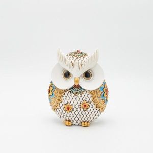 Decorative figure owl white-gold 12.5x7.5x16.5cm