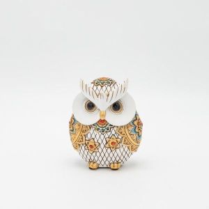 Decorative figure owl white-gold 10x6x12cm