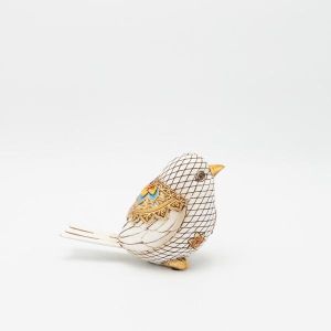 Decorative figure bird white - gold 16x7.5x11cm