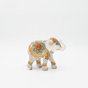Decorative figure elephant white - gold 17.5x6.5x14.5cm