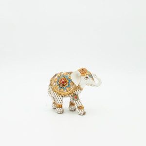 Decorative figure elephant white-gold 14x5x12cm