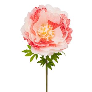 DECORATIVE GIANT STEM RED CREAM PEONY WITH ROUND BASE 60X60X140 CM