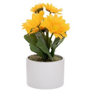 DECORATIVE YELLOW GERBERAS IN A CERAMIC POT 20 CM