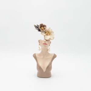 Decoration sculpture woman with flowers beige - brown 11.5x6.5x25.5cm