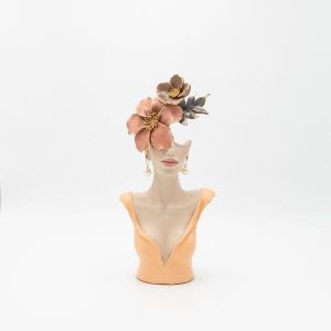 Decoration sculpture woman with peach flowers 15.5x7.5x33cm