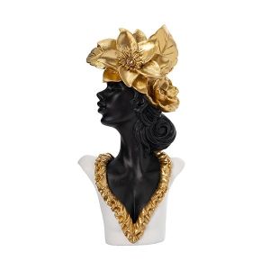 Decoration sculpture woman with flowers black - white - gold 12x8x23.5cm