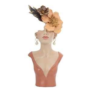 Decoration sculpture woman with red flowers 17x8.5x38.5cm